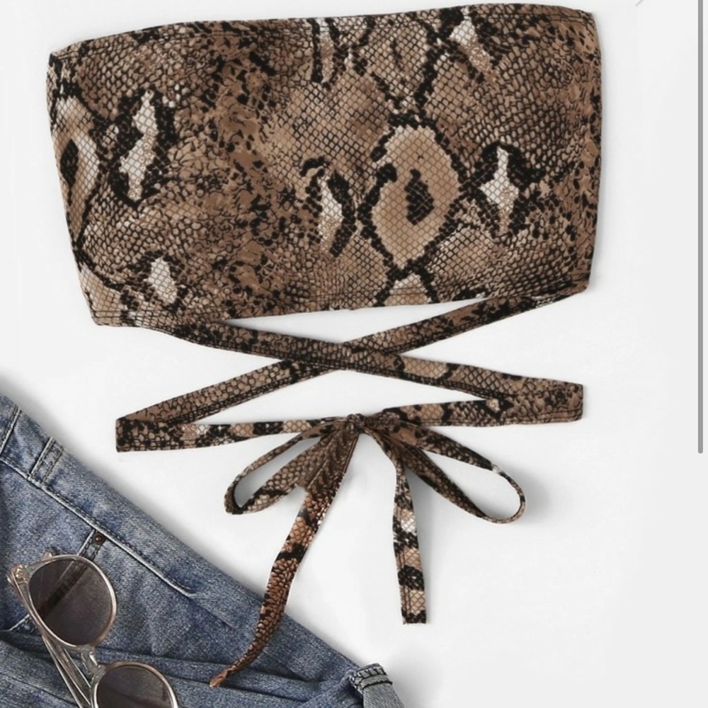 Snakeskin Print Cropped Tube Top